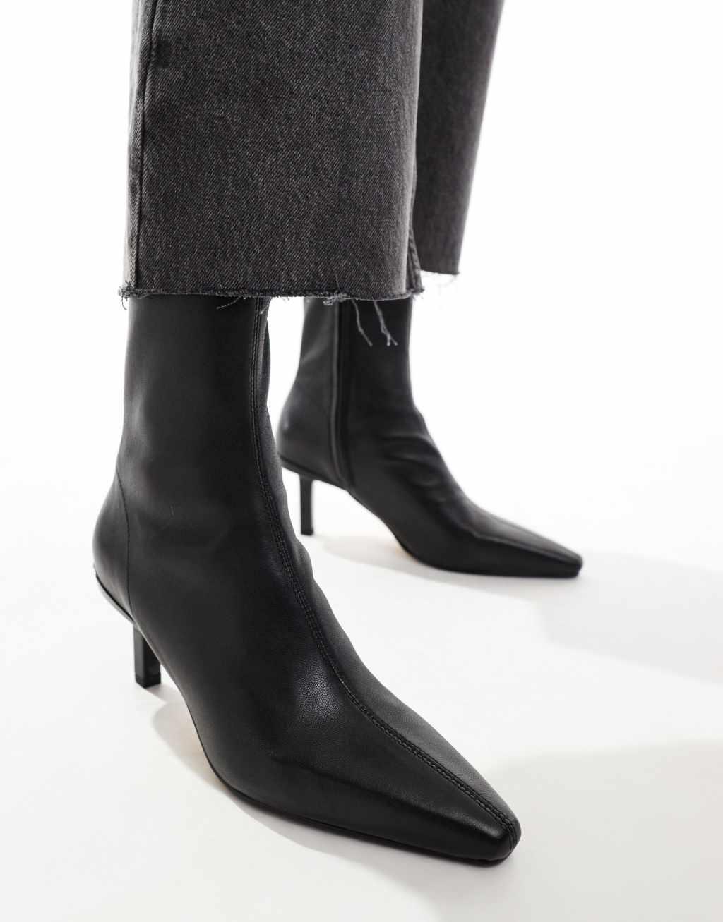 & Other Stories leather heeled ankle boots with pointed toe in black Product Image