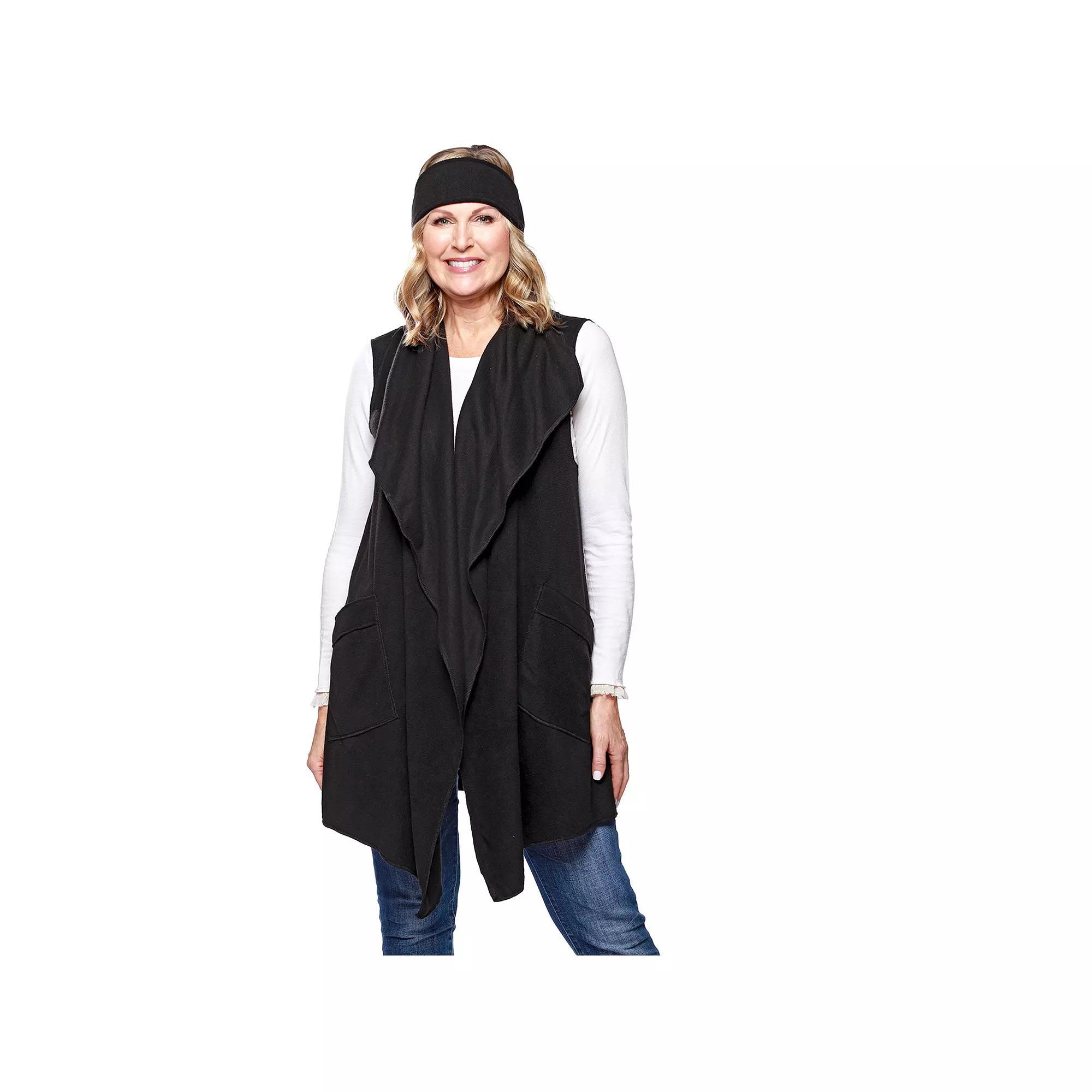 Womens Le Moda Solid Knit Fleece Vest with Matching Headband Product Image