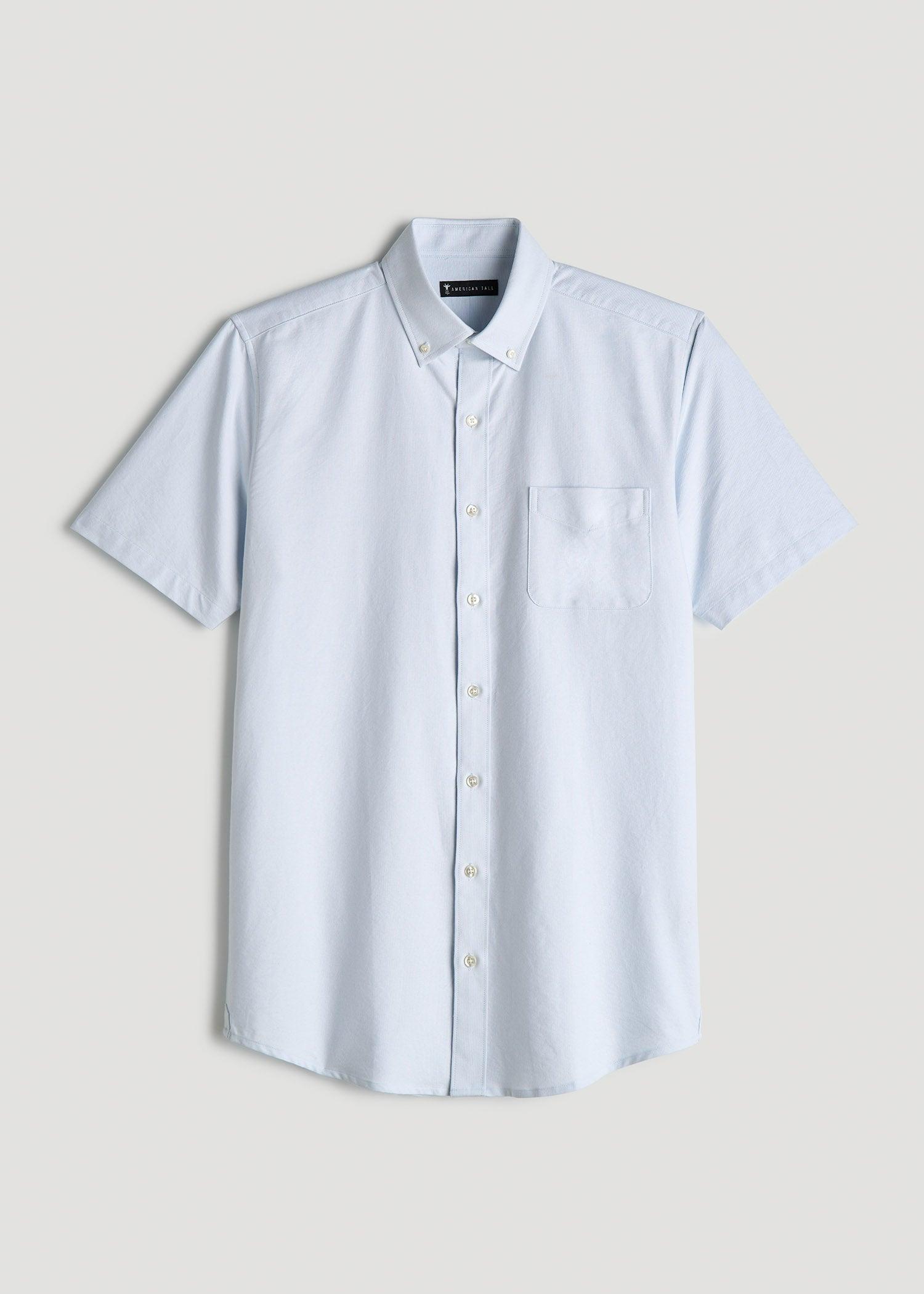 Short Sleeve Oxford Button Shirt For Tall Men in Light Blue Male Product Image