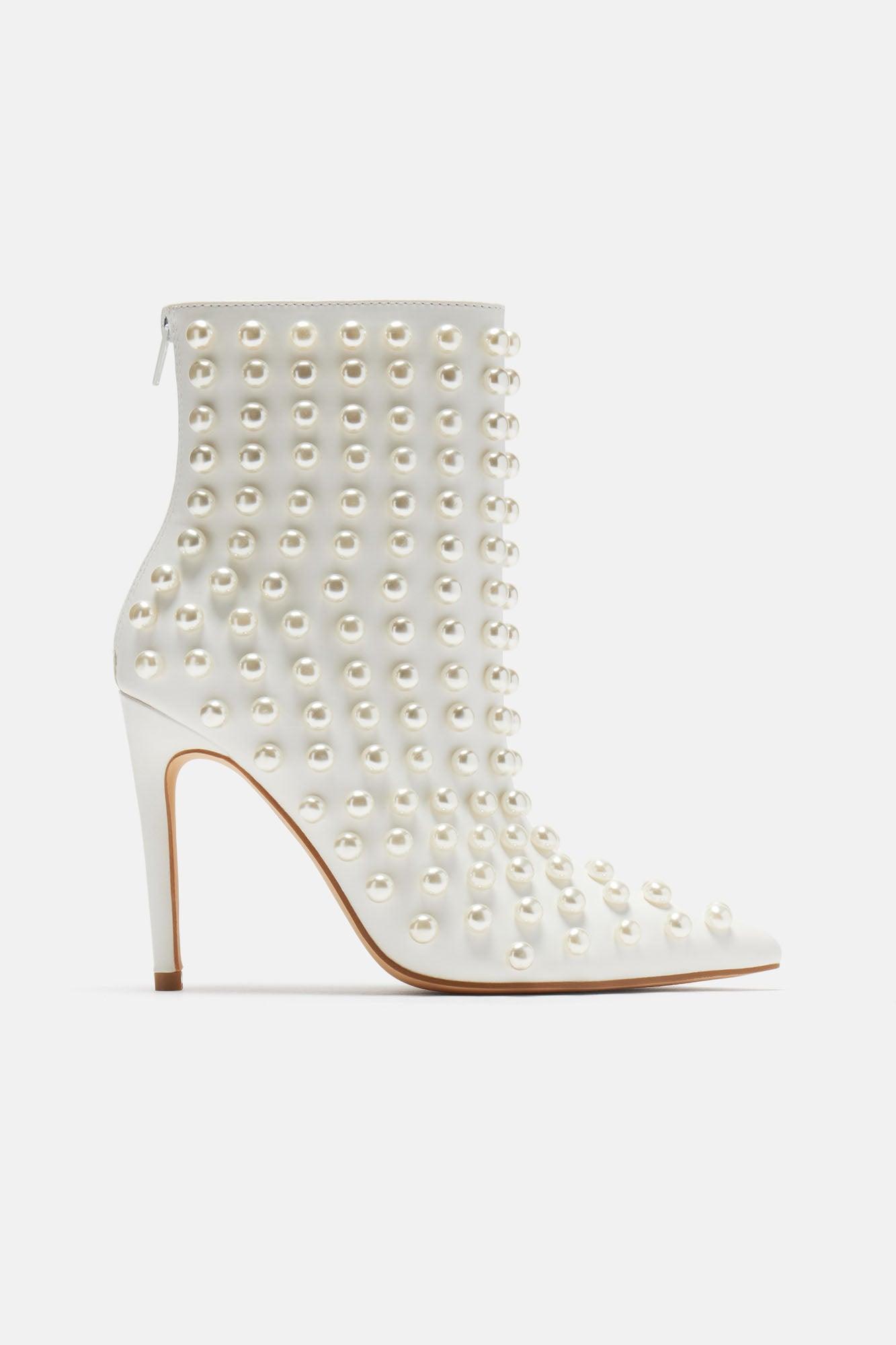 Chloe Pearl Stiletto Booties - Off  White/combo Product Image