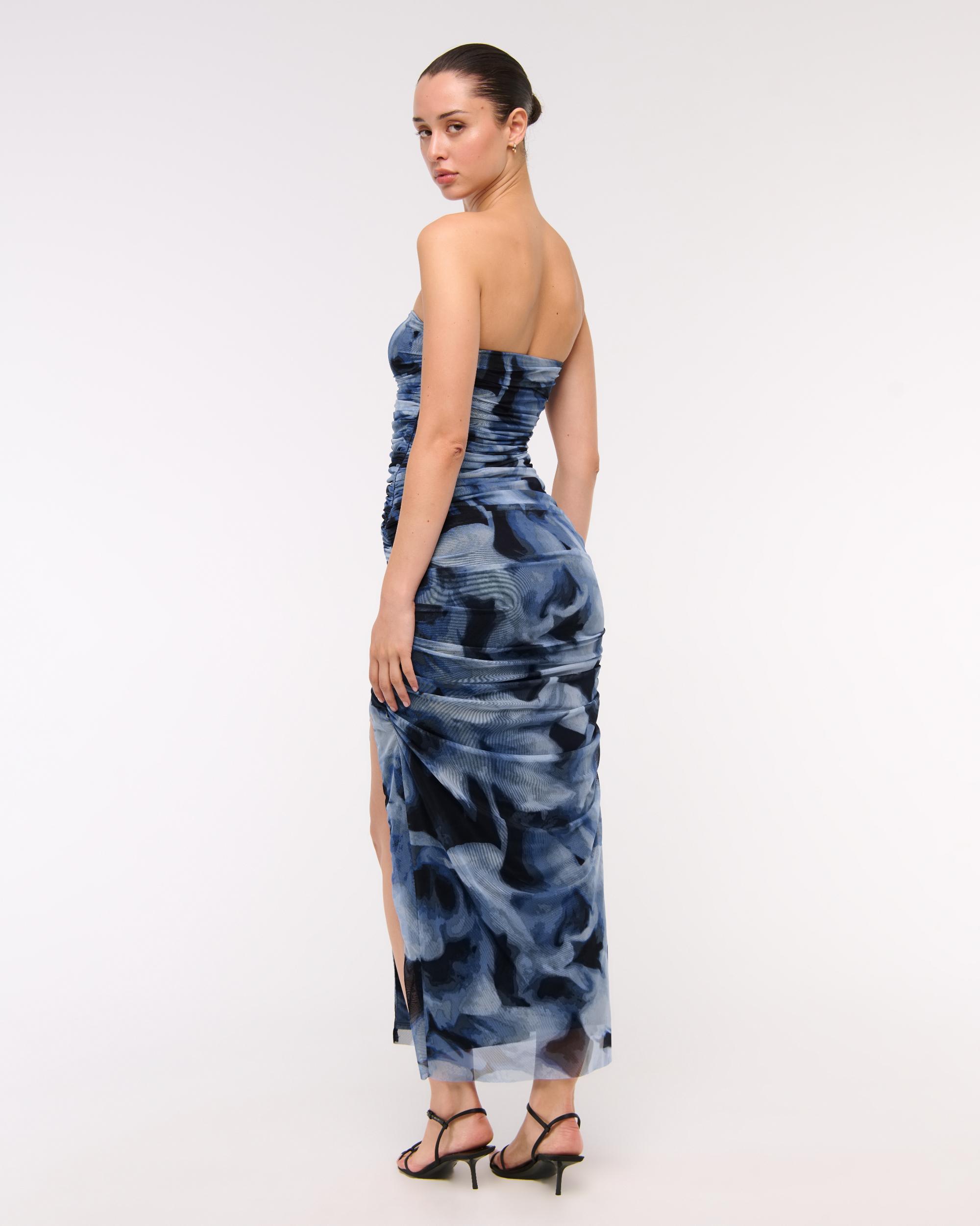 Mesh Strapless Ruched Maxi Dress Product Image