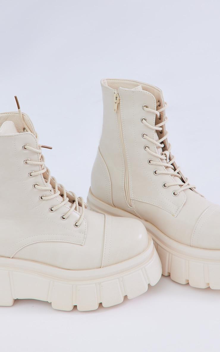 Cream Extreme Flatform Sole Biker Boots Product Image