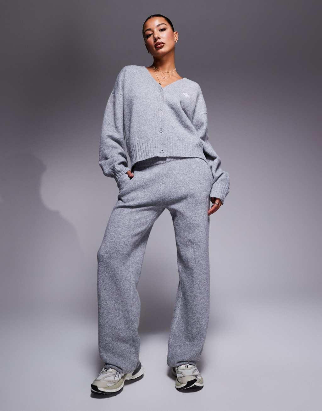 The Couture Club fluffy knit emblem cardigan in gray heather - part of a set Product Image