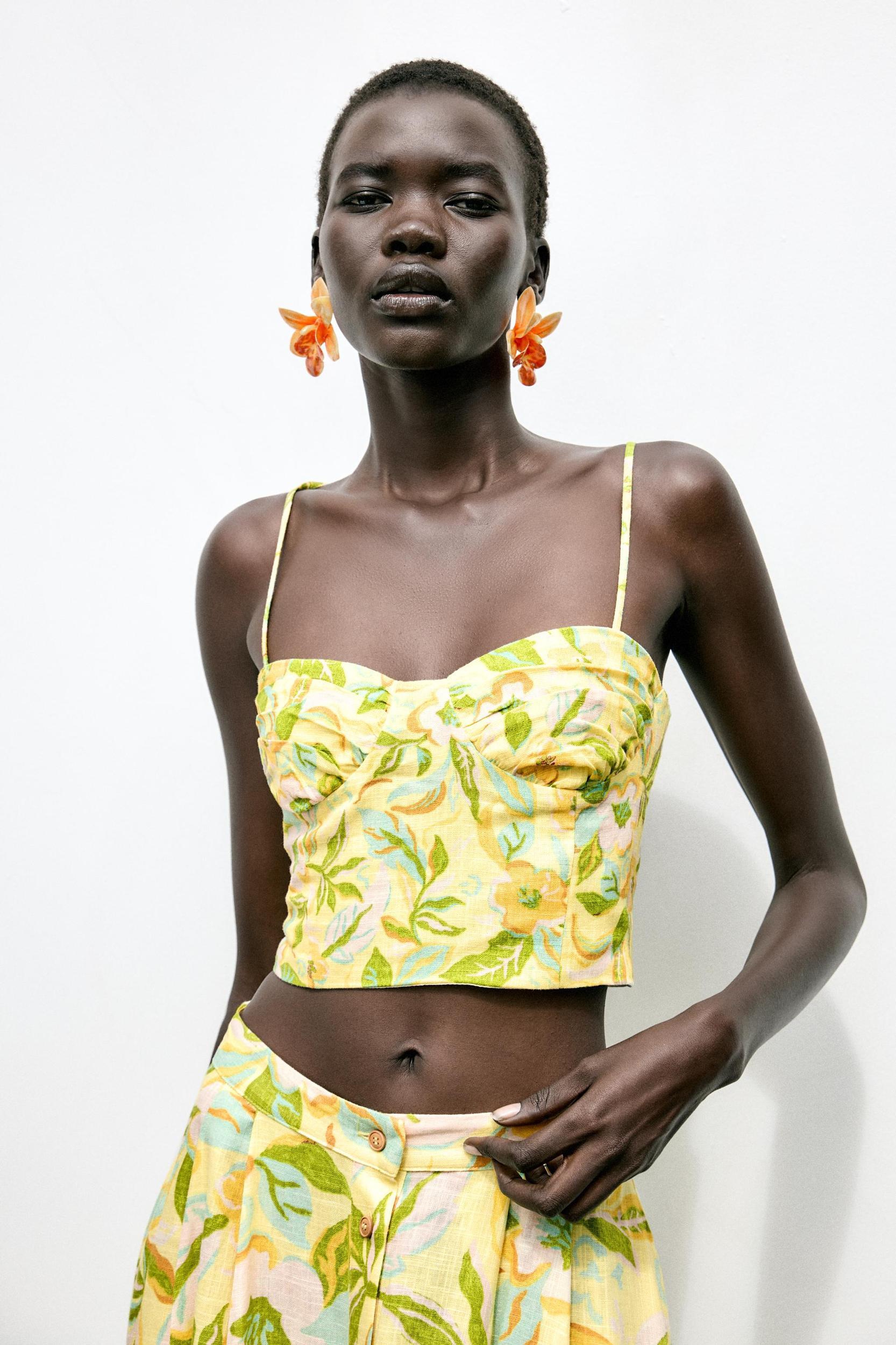 PRINTED LINEN CROP TOP Product Image
