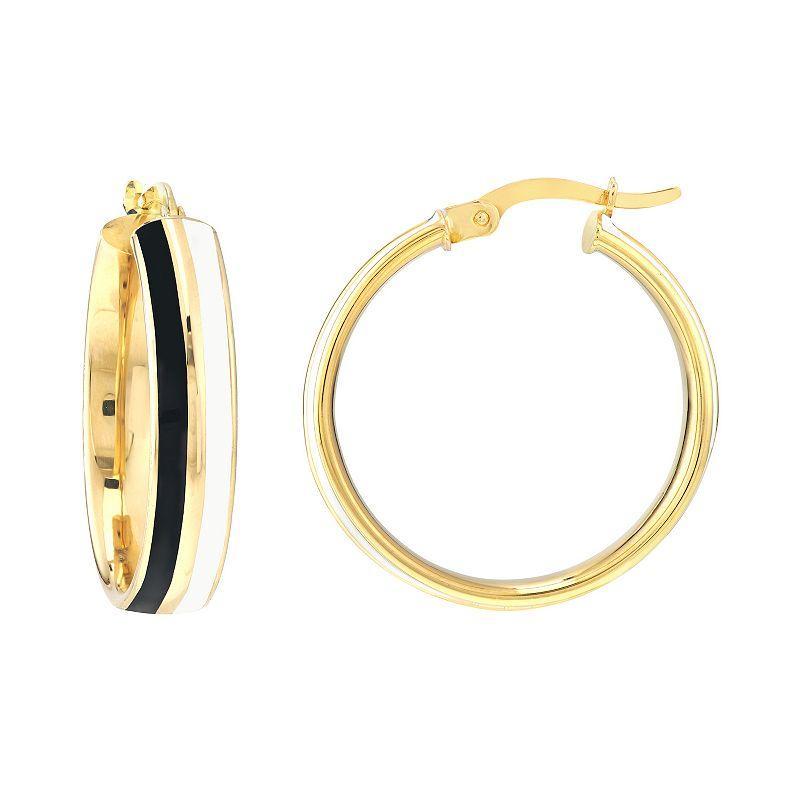 Color Romance 20 mm Enamel Striped Hoop Earrings, Womens, Black White Product Image