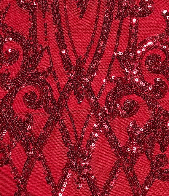 B. Darlin Sequin Pattern Square Neck Halter Godet Dress Product Image