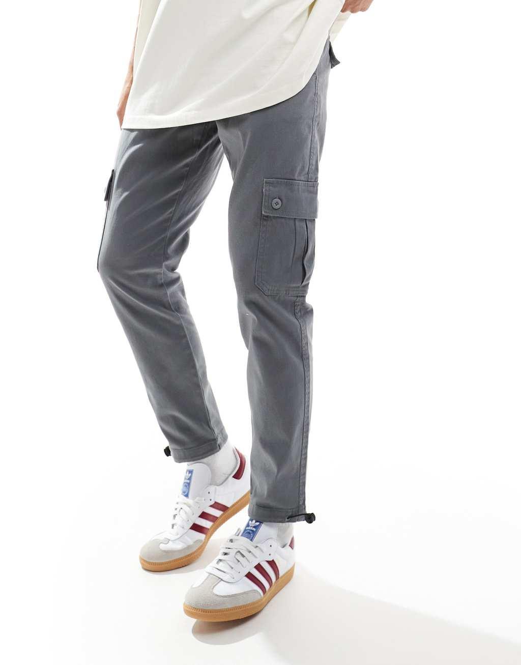 ASOS DESIGN Essential tapered cargo pants in gray Product Image