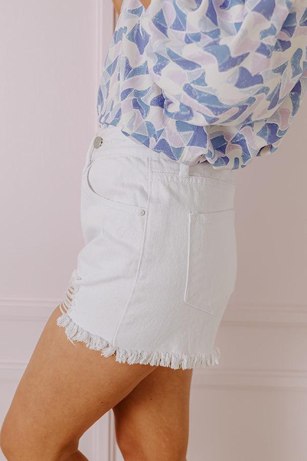 The Raella High Waist Distressed Shorts In White Product Image