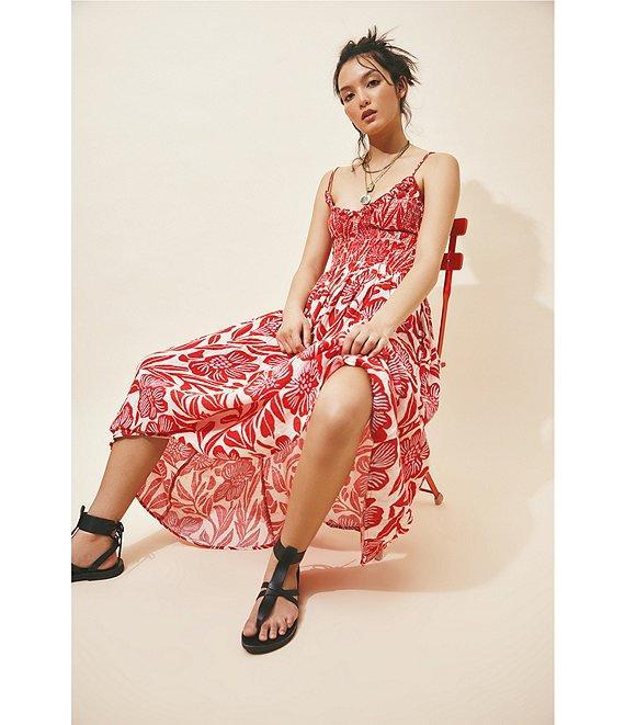 Free People Sweet Nothings Floral Print Smocked V-Neck Sleeveless Maxi Dress Product Image