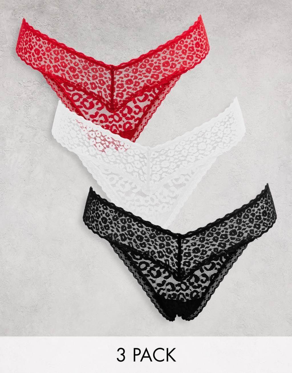 New Look 3 pack lace thongs in black, white and red Product Image