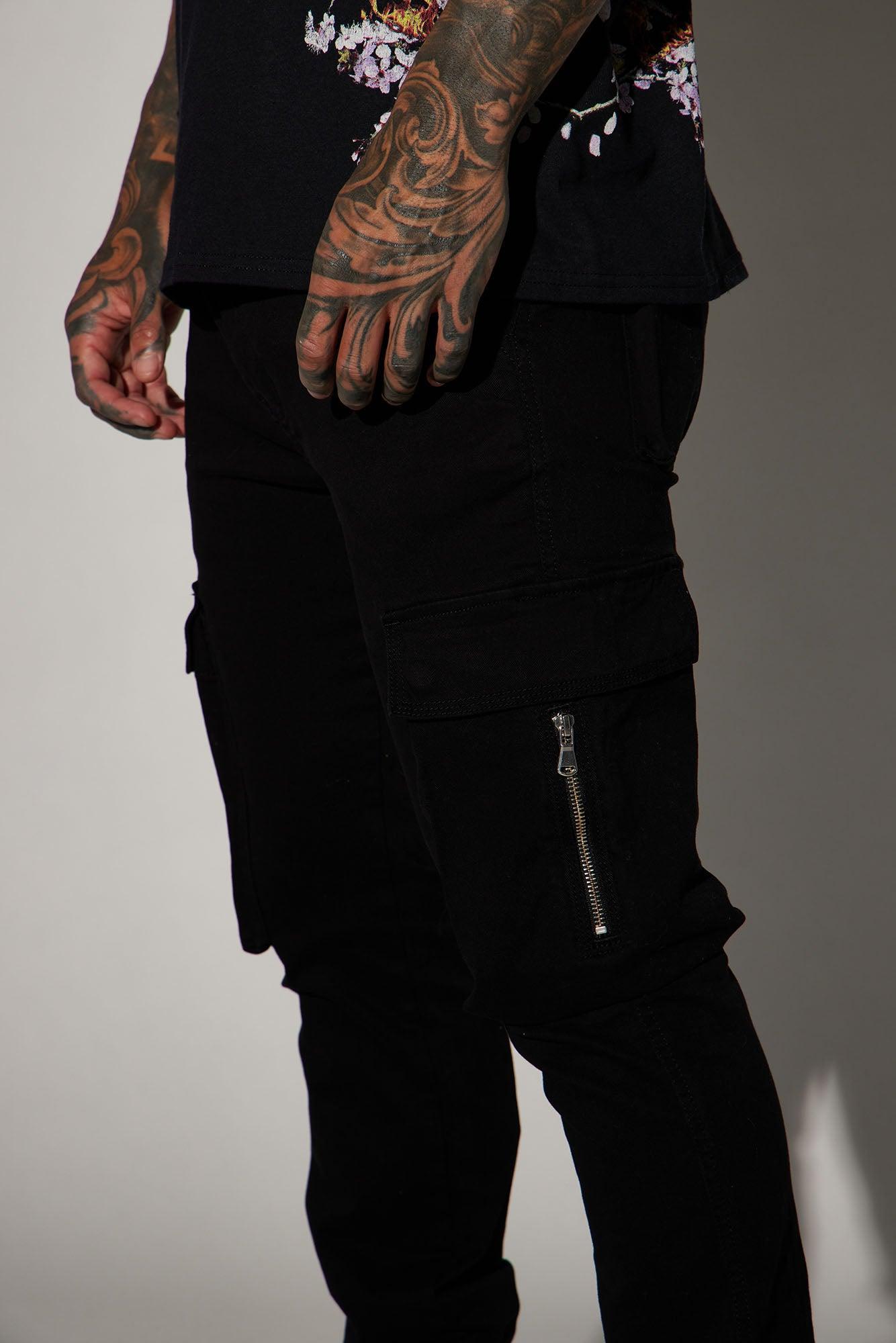 Affection Stacked Skinny Flare Cargo Pants - Black Product Image