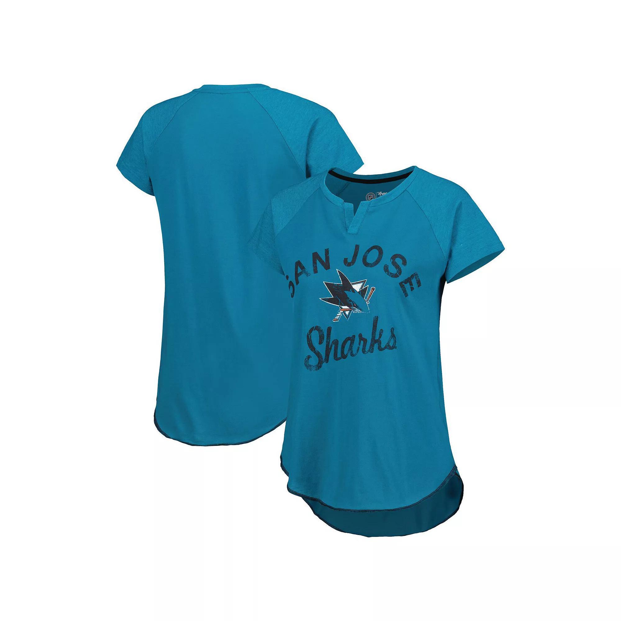 Women's Starter Teal San Jose Sharks Grand Slam Raglan Notch Neck T-Shirt, Size: Medium, Sks Blue Product Image