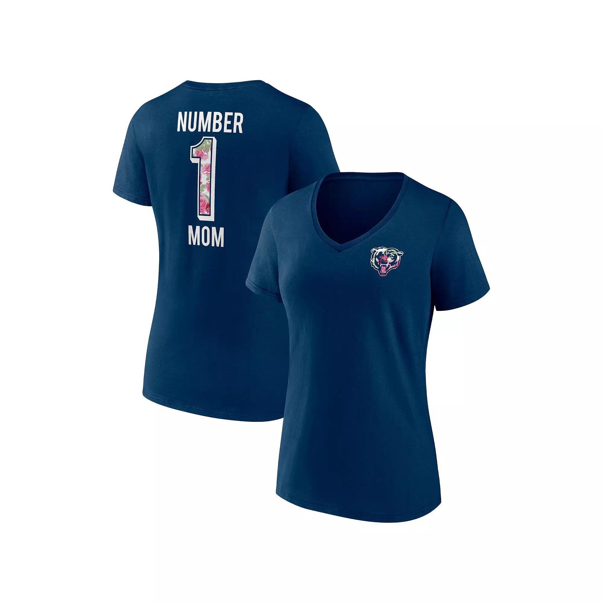 Women's Fanatics Branded Navy New England Patriots Plus Size Mother's Day #1 Mom V-Neck T-Shirt, Size: 3XL, Blue Product Image