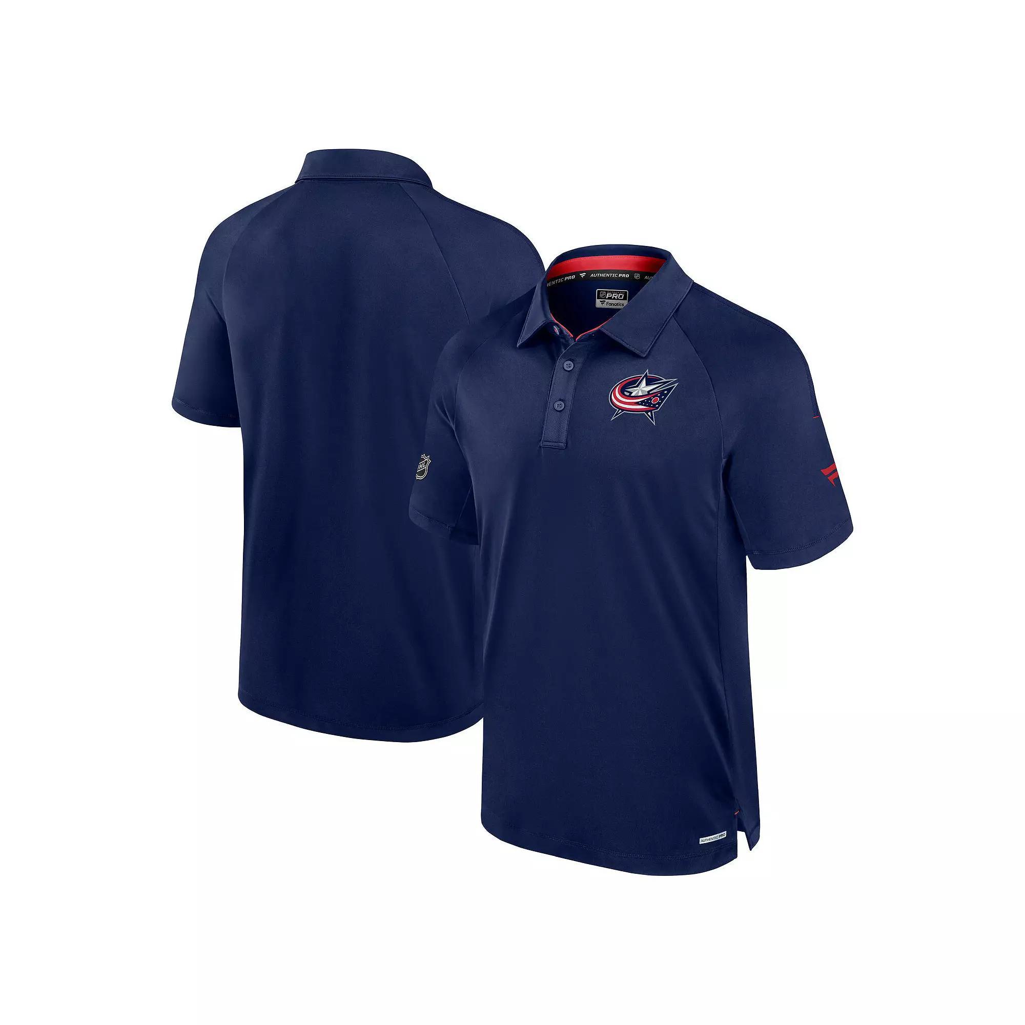 Men's Fanatics Navy Columbus Blue Jackets Authentic Pro Rink Raglan Polo,  Product Image