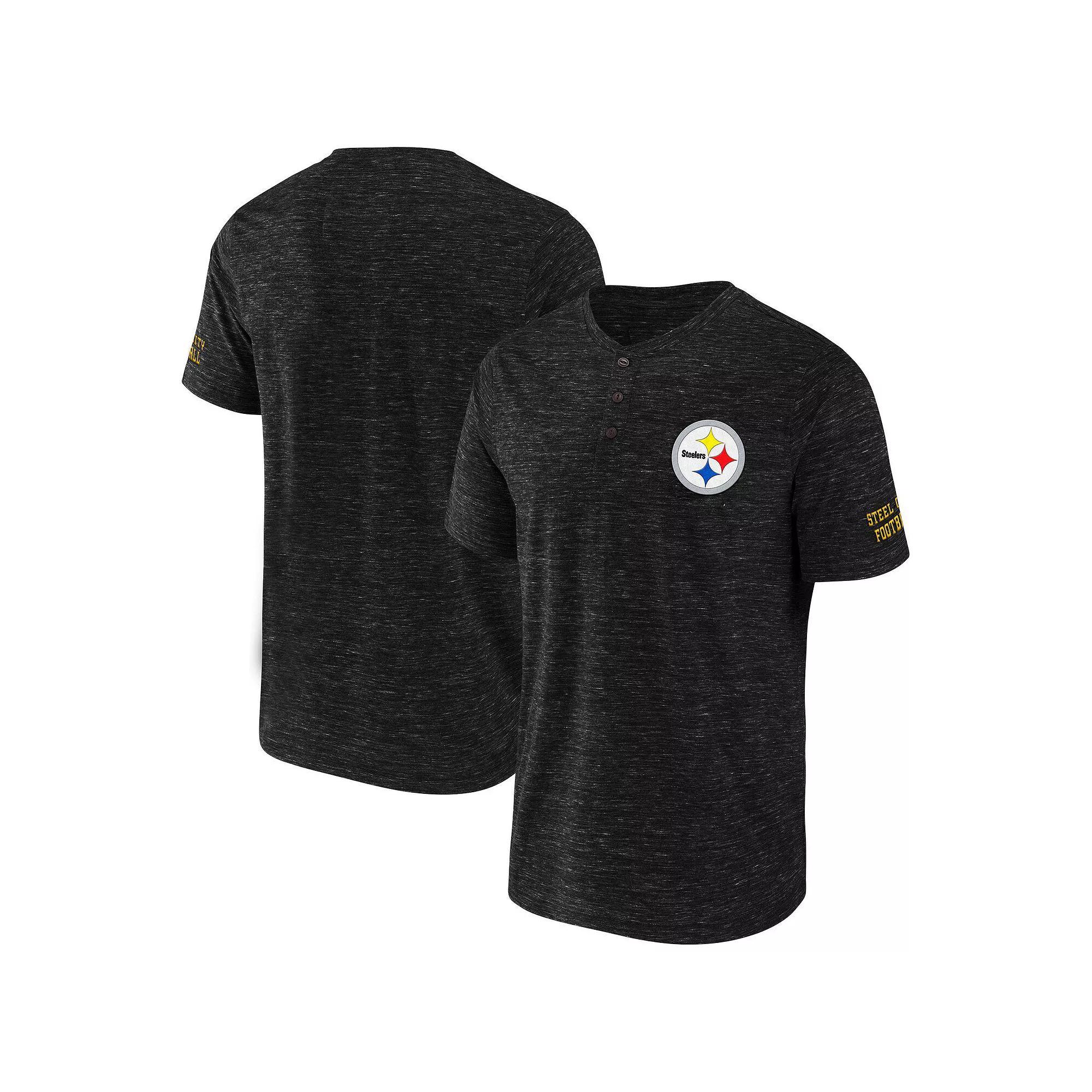 Men's NFL x Darius Rucker Collection by Fanatics Black Pittsburgh Steelers Slub Henley T-Shirt,  Product Image