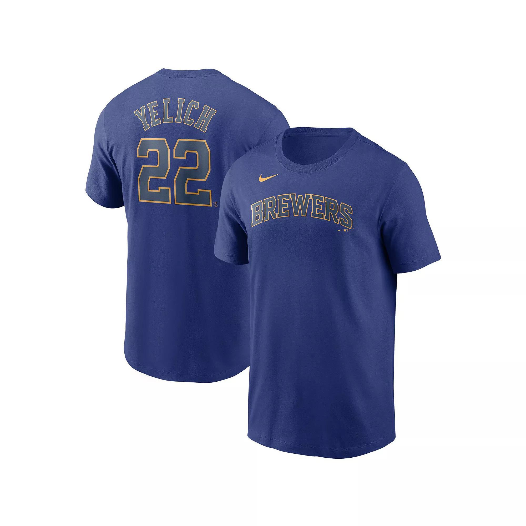 Men's Nike Christian Yelich Royal Milwaukee Brewers Name & Number T-Shirt,  Product Image