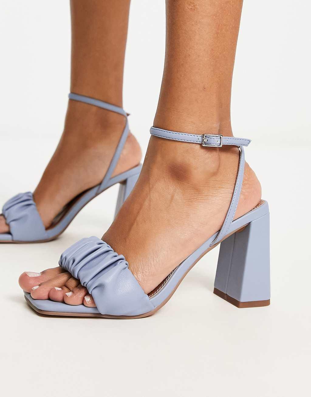 ASOS DESIGN Halo ruched detail mid heeled sandals Product Image