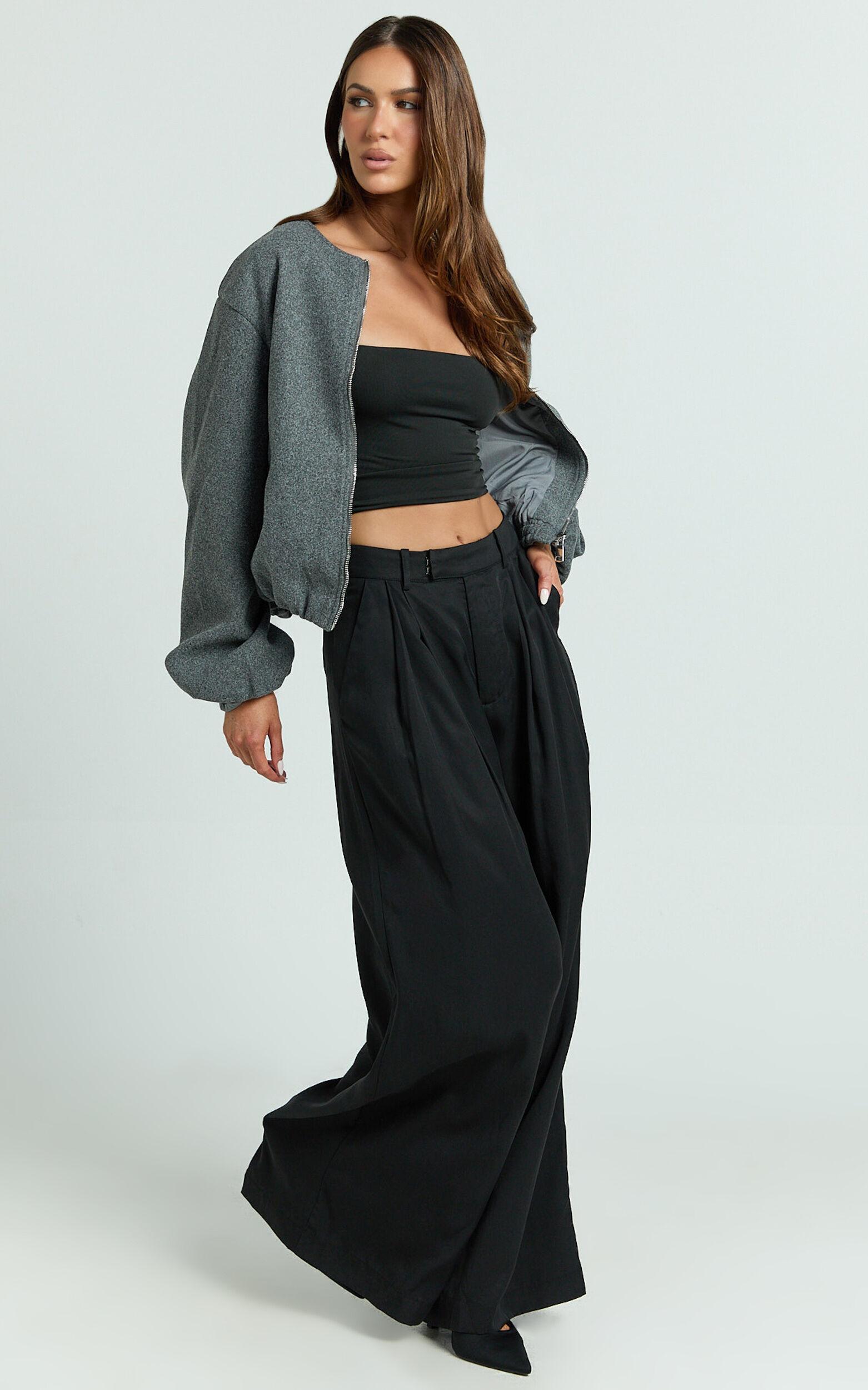 Marvin Jacket - Wool Look Bomber Jacket in Charcoal Product Image