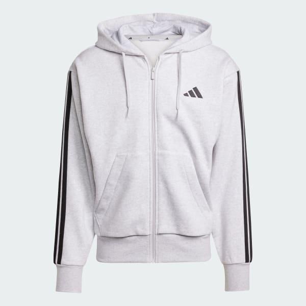 Men's adidas Essentials 3-Stripes Fleece Sportswear Zip Front Hoodie, Size: Small, Pure Ruby Black Product Image