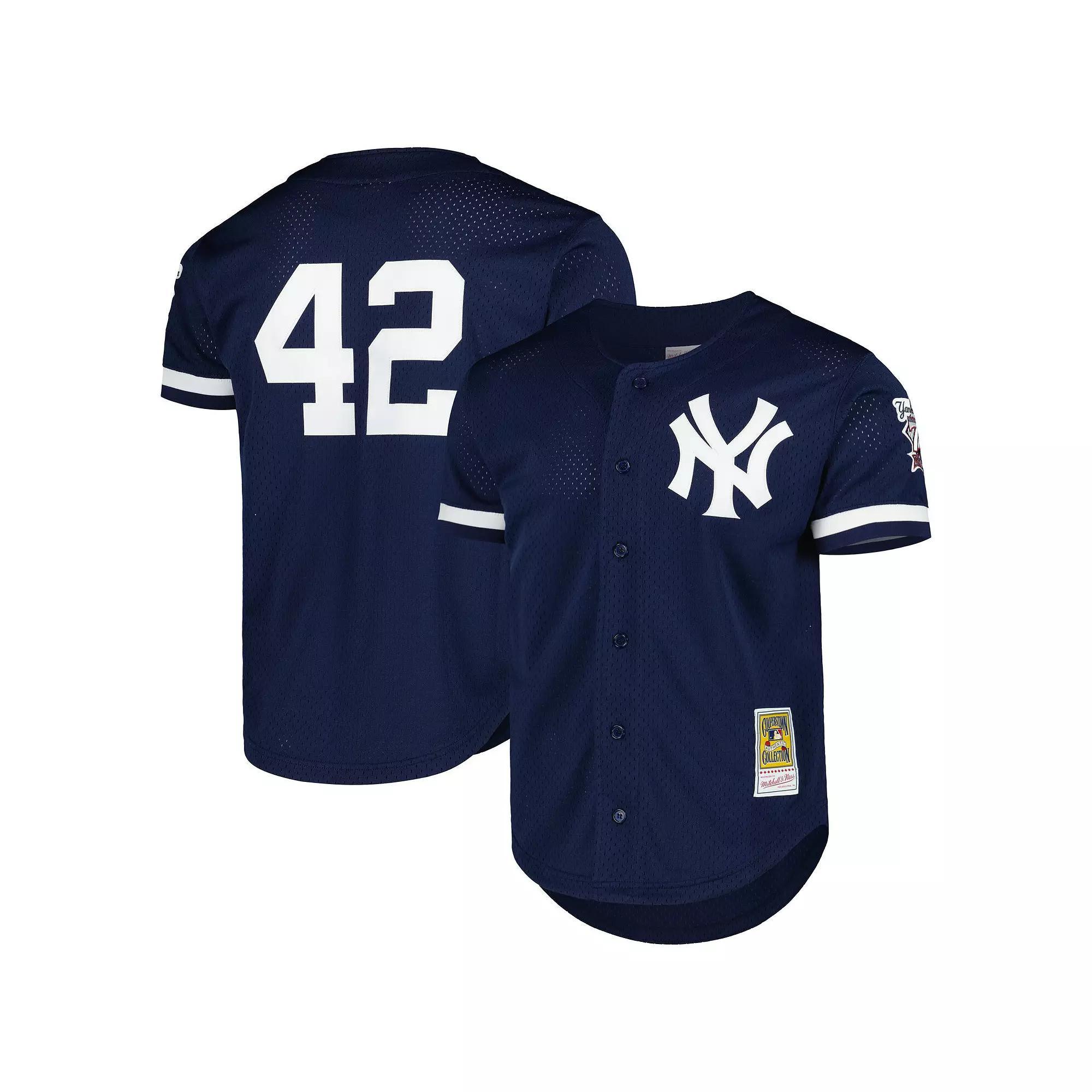 Men's Mitchell & Ness Mariano Rivera Navy New York Yankees Cooperstown Collection Mesh Batting Practice Button-Up Jersey, Size: Small, Blue Product Image