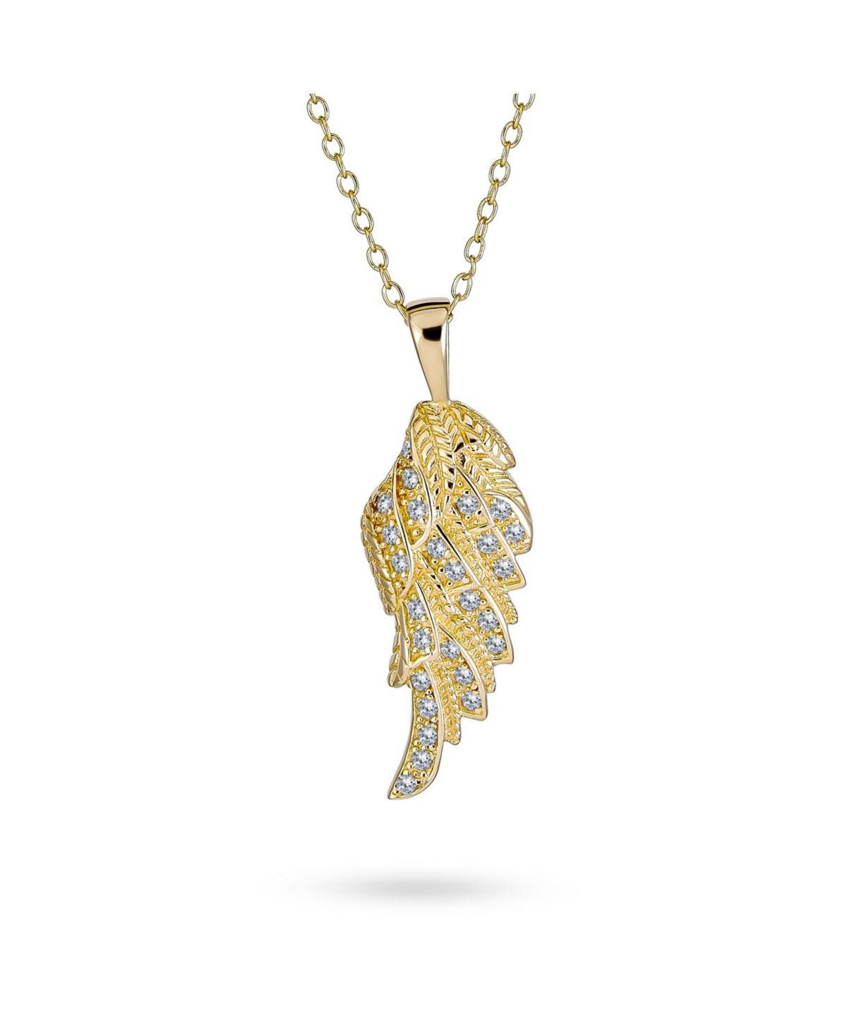 Bling Jewelry Religious Spiritual Cz Pave Accent Feather Guardian Angel Wing Pendant Necklace For Women Sterling Silver Product Image