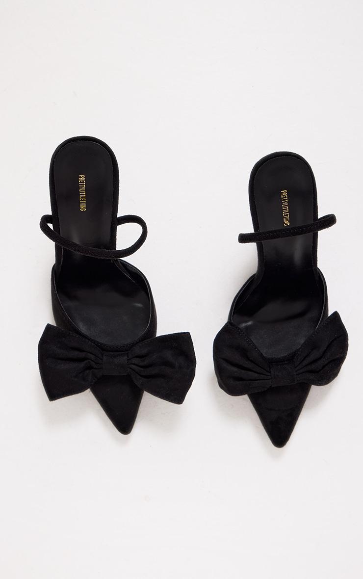 Black Faux Suede Point Toe Bow Detail Sling Back Heeled Courts Product Image