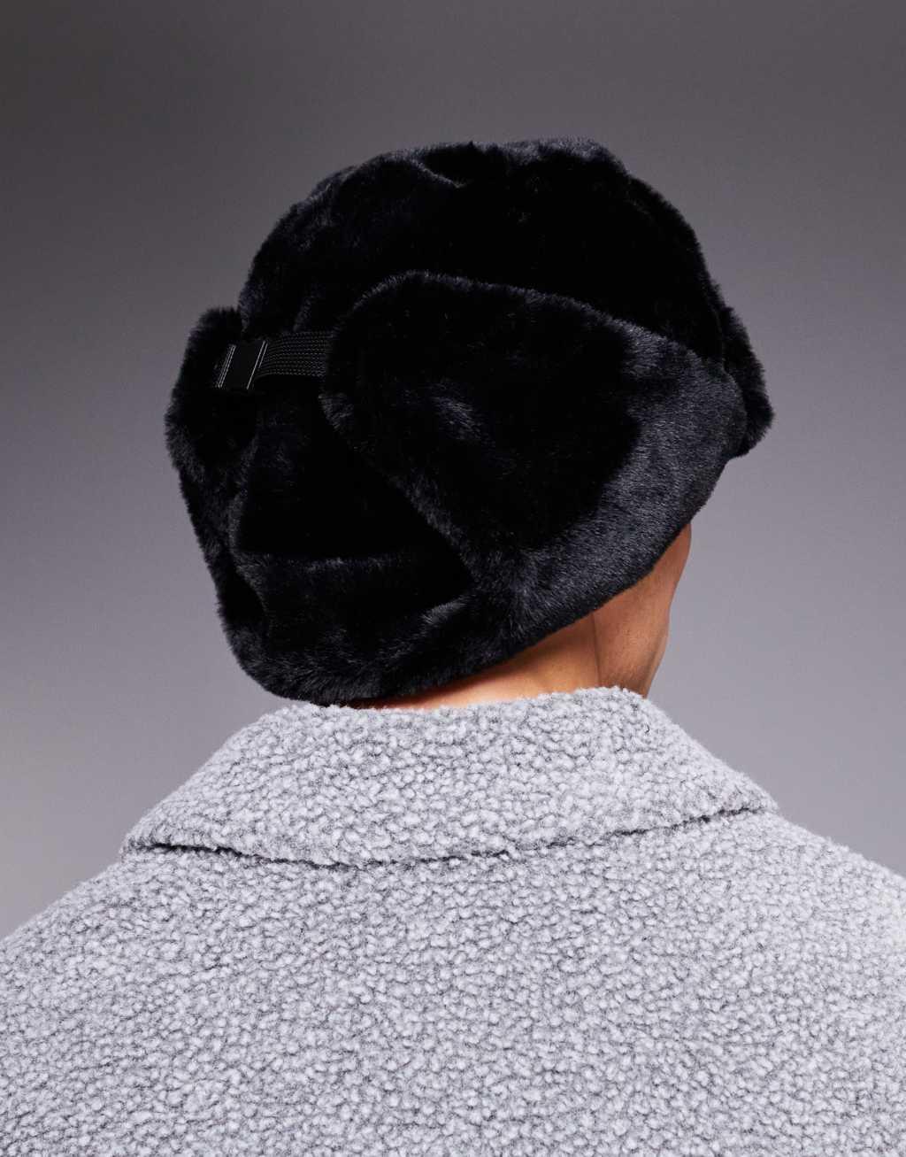 ASOS DESIGN faux fur trapper hat in black Product Image