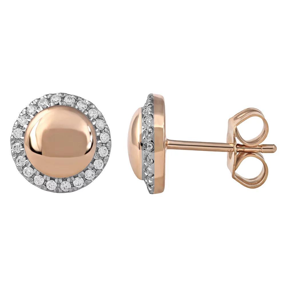 DeCouer Sterling Silver 1/6 Carat T.W. Diamond Halo Stud Earrings, Women's, Rose Gold Tone Product Image