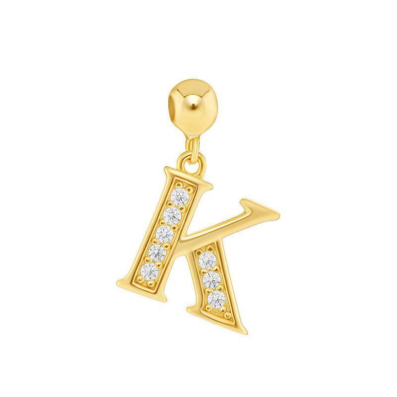 PRIMROSE 18k Gold Plated Pave Cubic Zirconia Initial Sliding Charm, Womens, Silver Tone M Product Image