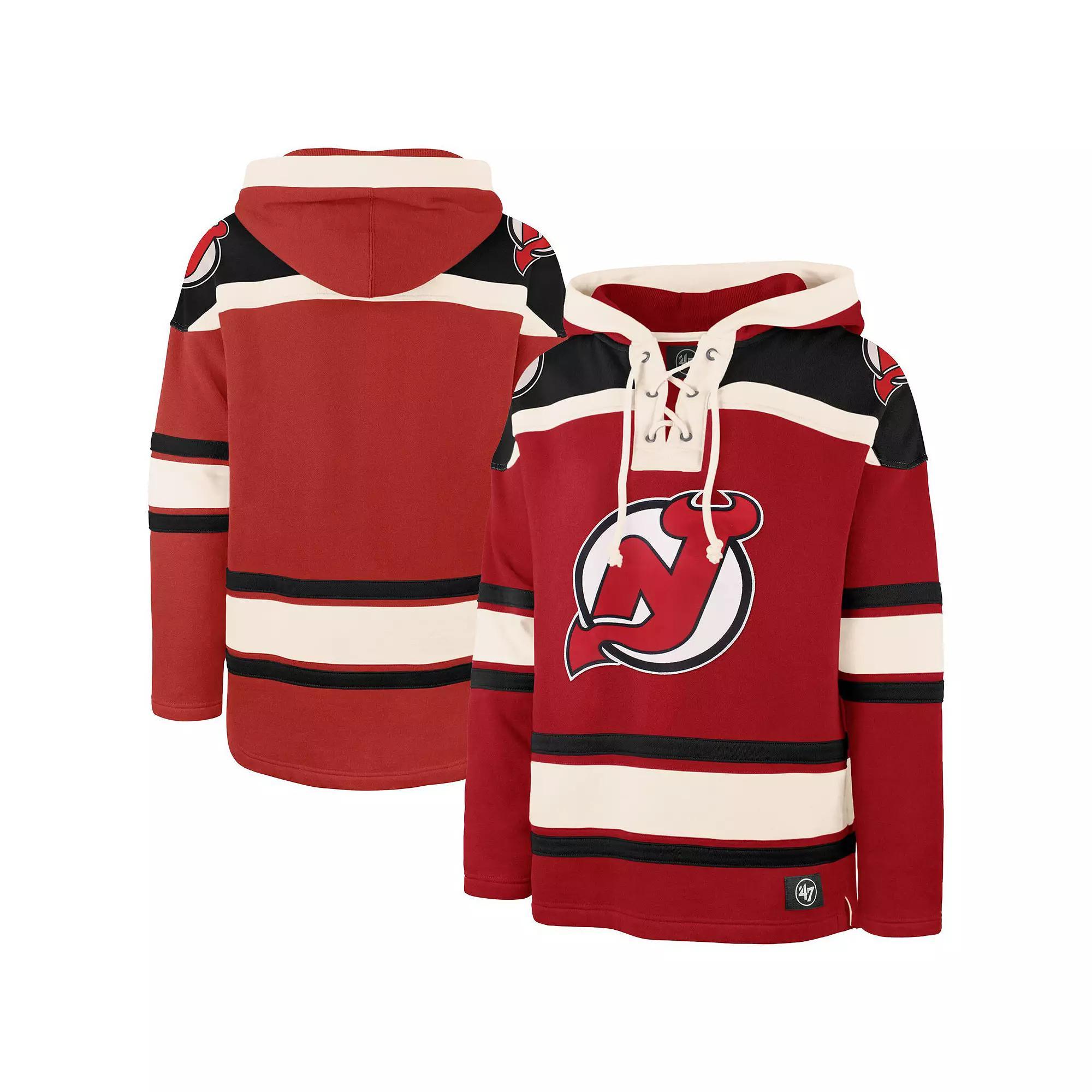 Men's '47 Red New Jersey Devils Big & Tall Superior Lacer Fleece Pullover Hoodie,  Product Image