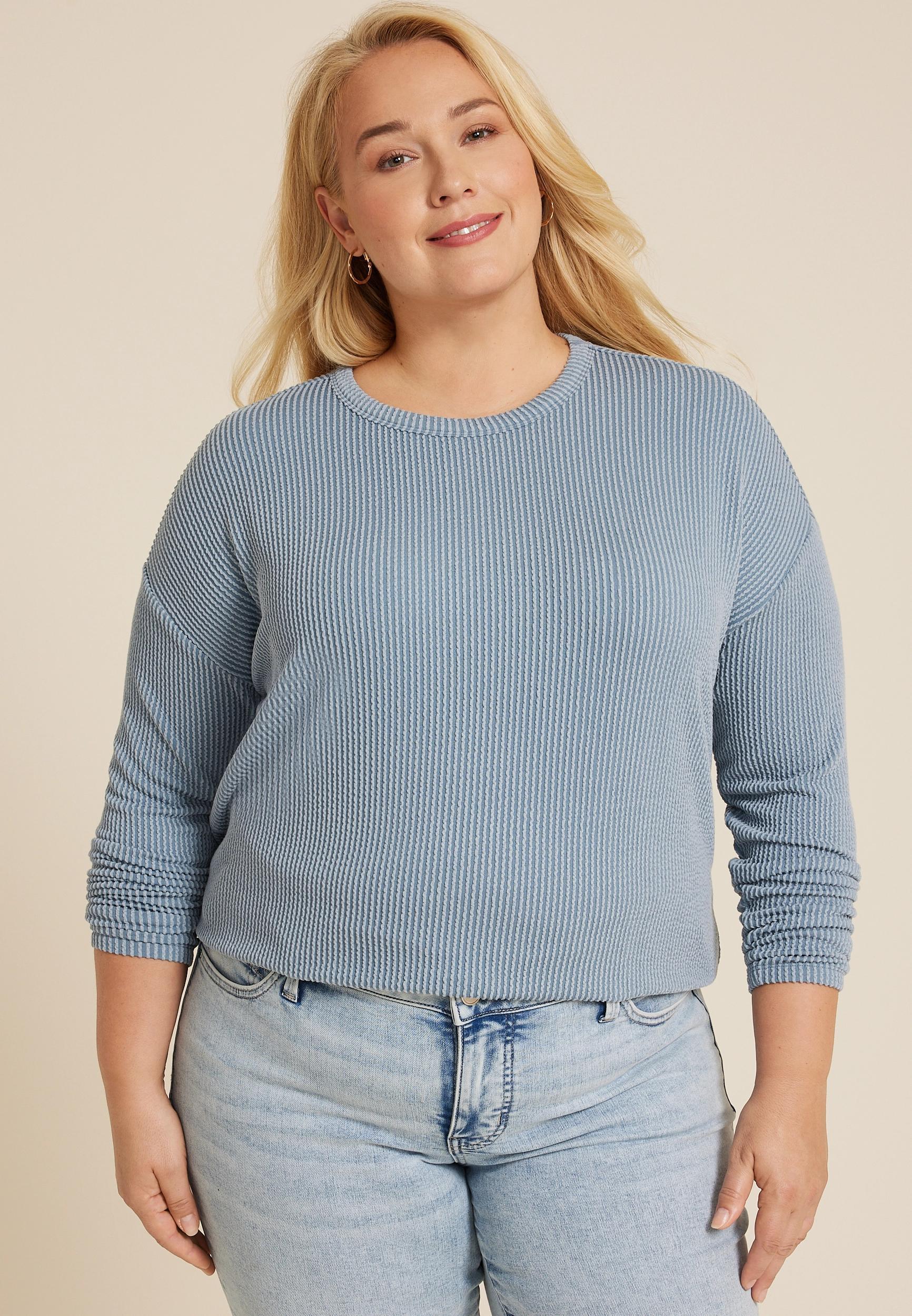 Maurices 1X Plus Size Womens 24/7 Clara Long Sleeve Ribbed Tee Product Image