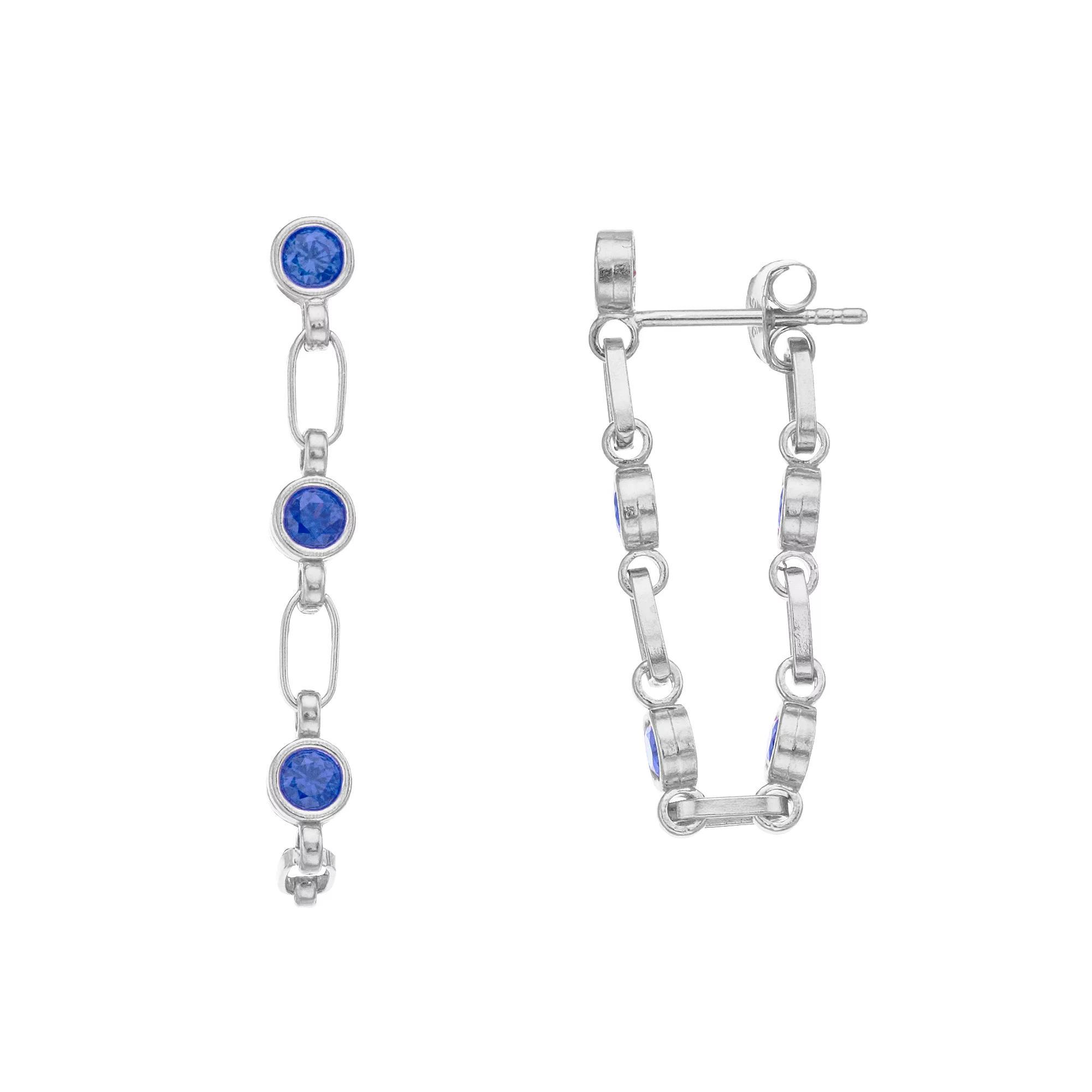 Kristen Kesho Sterling Silver Lab-Created Sapphire Front-to-Back Chain Hoop Earrings, Women's Product Image