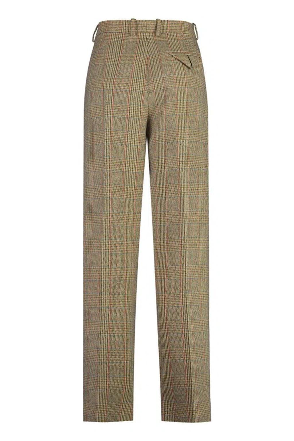 Prince Of Wales Checked Wool Trousers In Beige Product Image