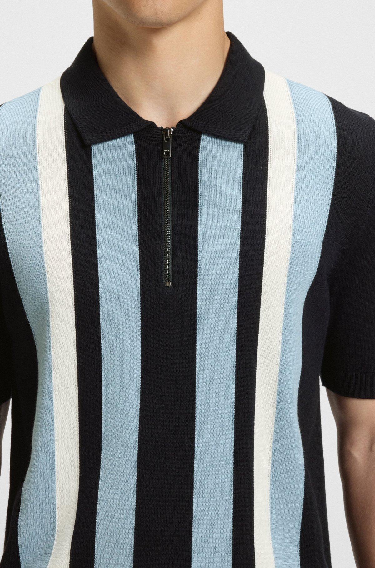 Zip-neck polo sweater with vertical stripes Product Image