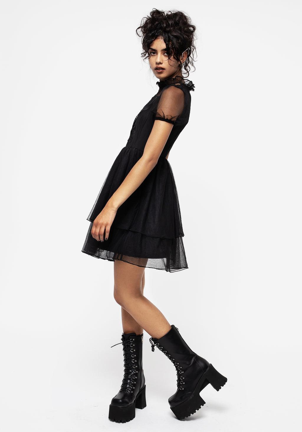 Hysteria Butterfly Applique Frill Neck Tulle Mini Dress Product Image