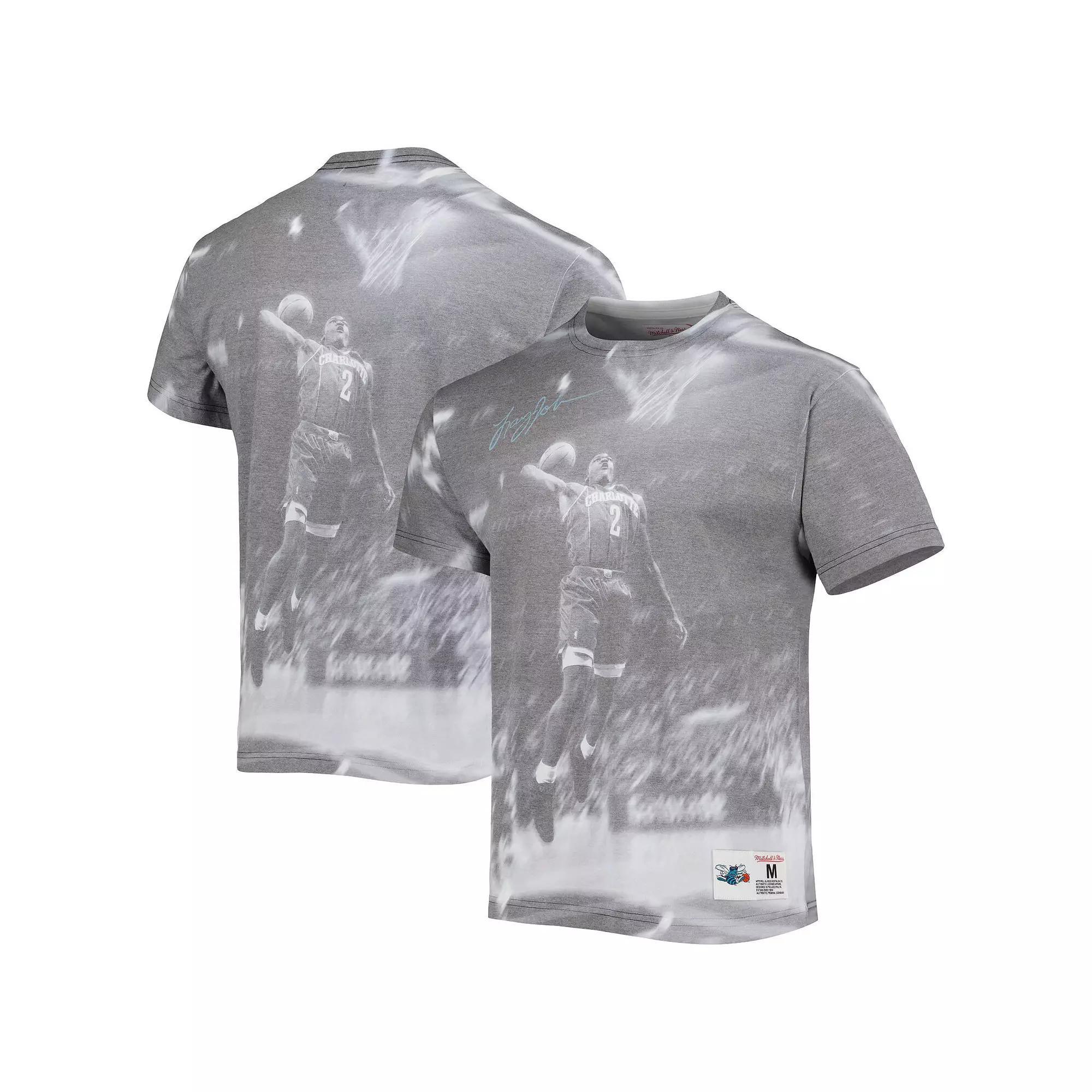 Men's Mitchell & Ness Larry Johnson Gray Charlotte Hornets Above The Rim Sublimated T-Shirt,  Product Image