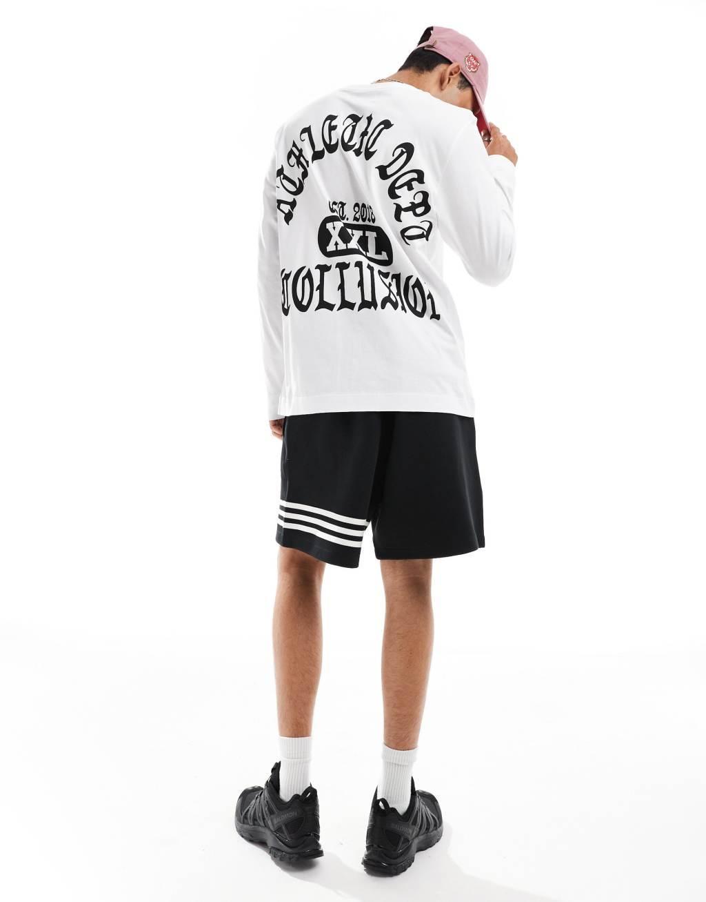 COLLUSION long sleeve oversized athletic football graphic T-shirt in white Product Image