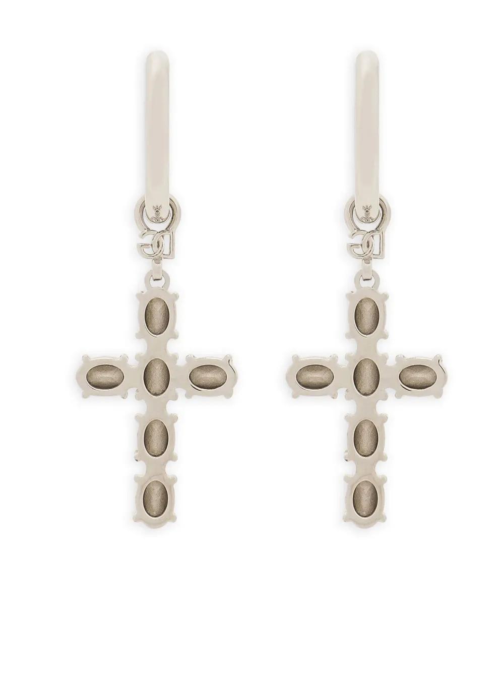 DOLCE & GABBANA Cross-charm Hoop Earrings In Silver Product Image