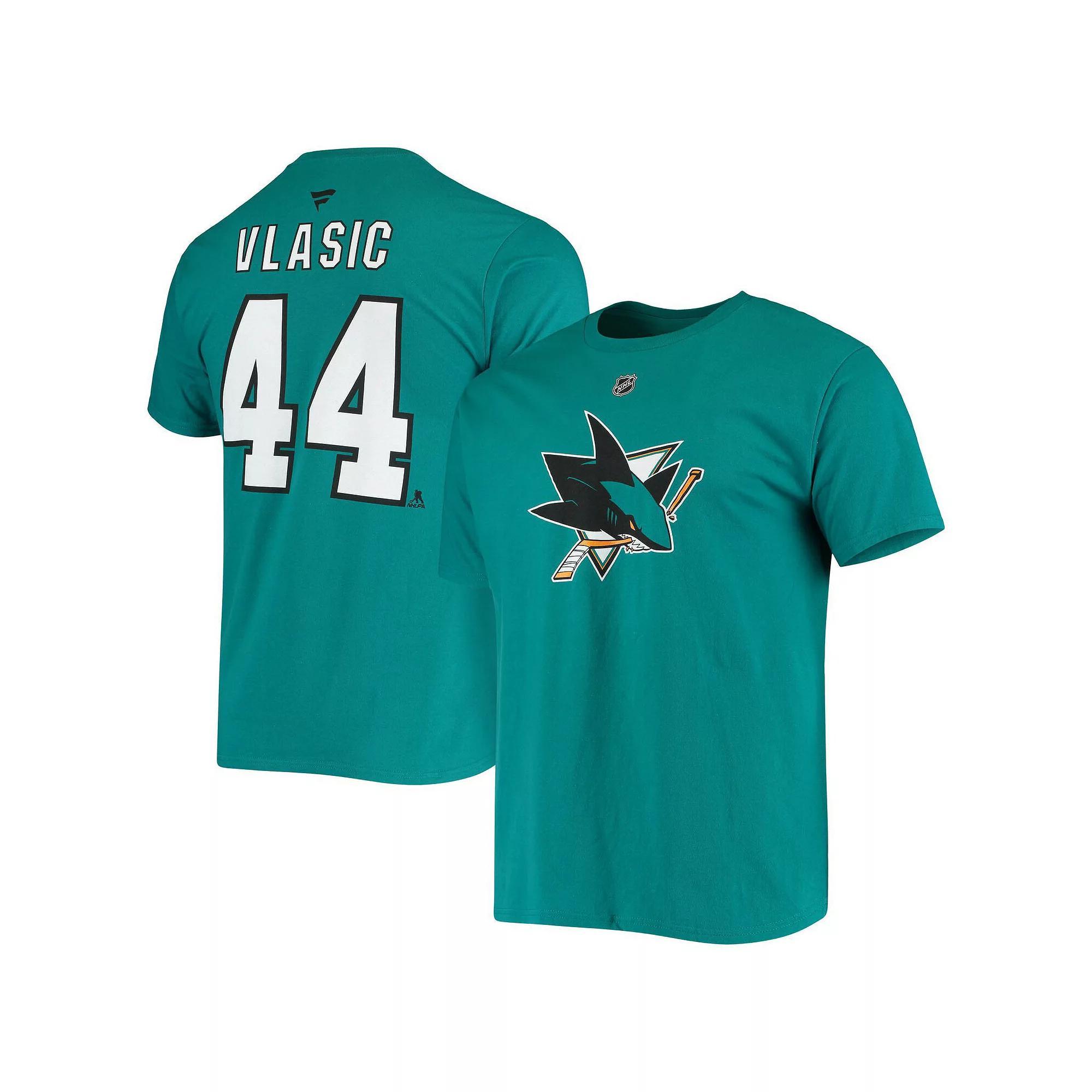 Men's Fanatics Branded Marc-Edouard Vlasic Teal San Jose Sharks Player Name and Number T-Shirt,  Product Image