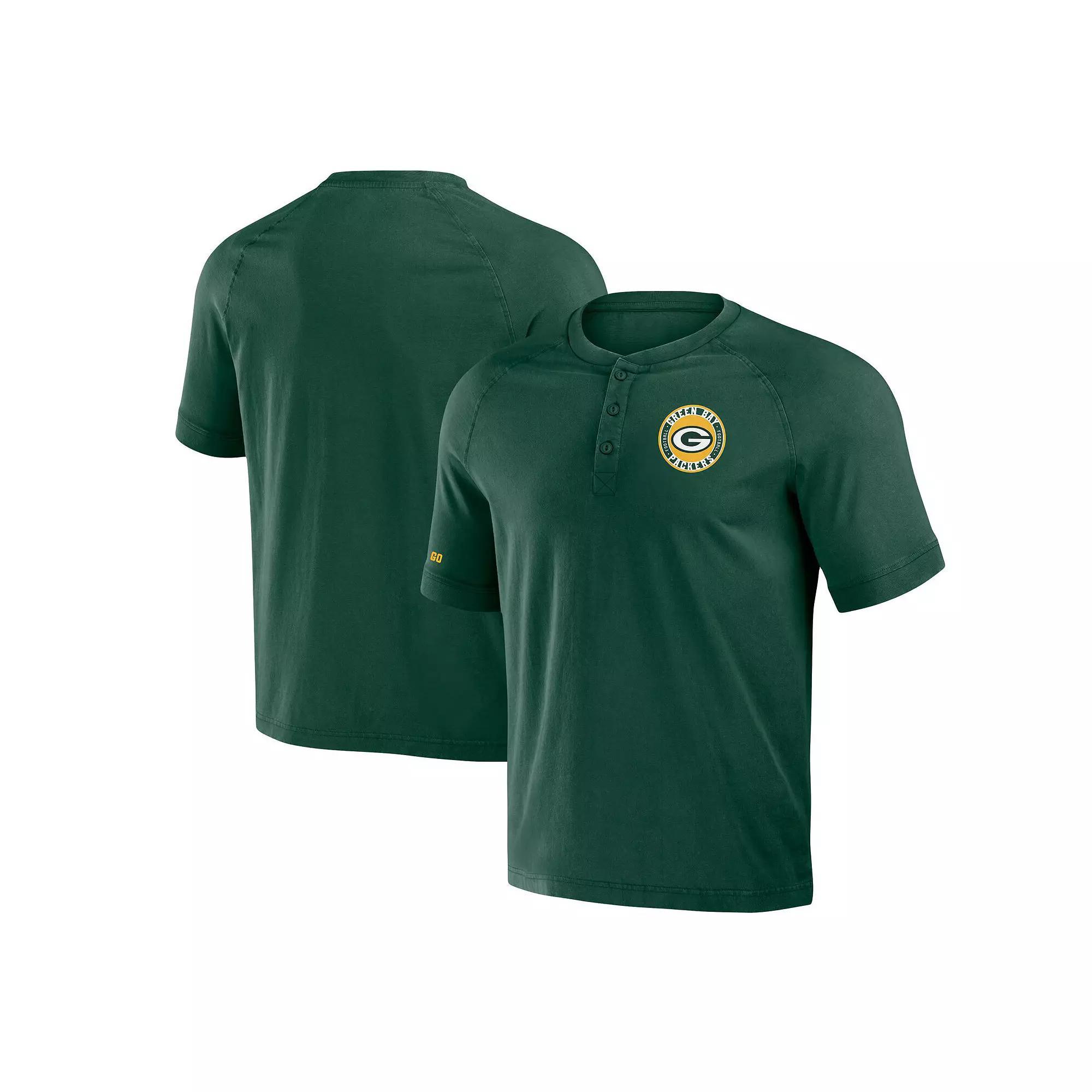 Men's NFL x Darius Rucker Collection by Fanatics Green Green Bay Packers Washed Raglan Henley T-Shirt,  Product Image