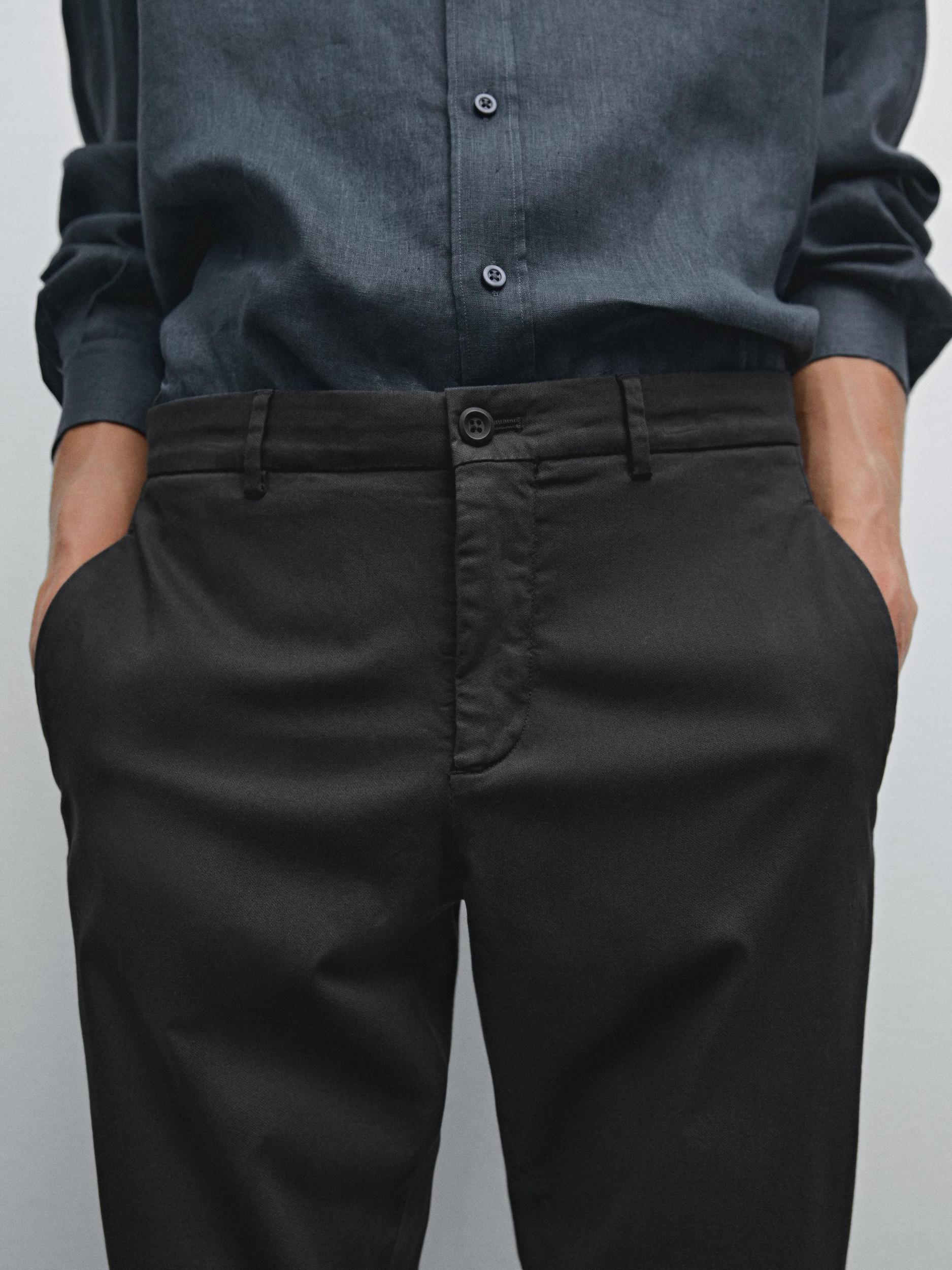 Cotton blend slim fit trousers Product Image