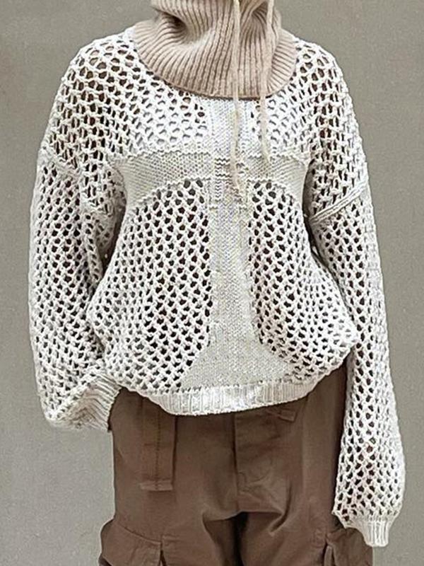 Cross Pattern Crochet Hollow Long Sleeve Knit Top Product Image