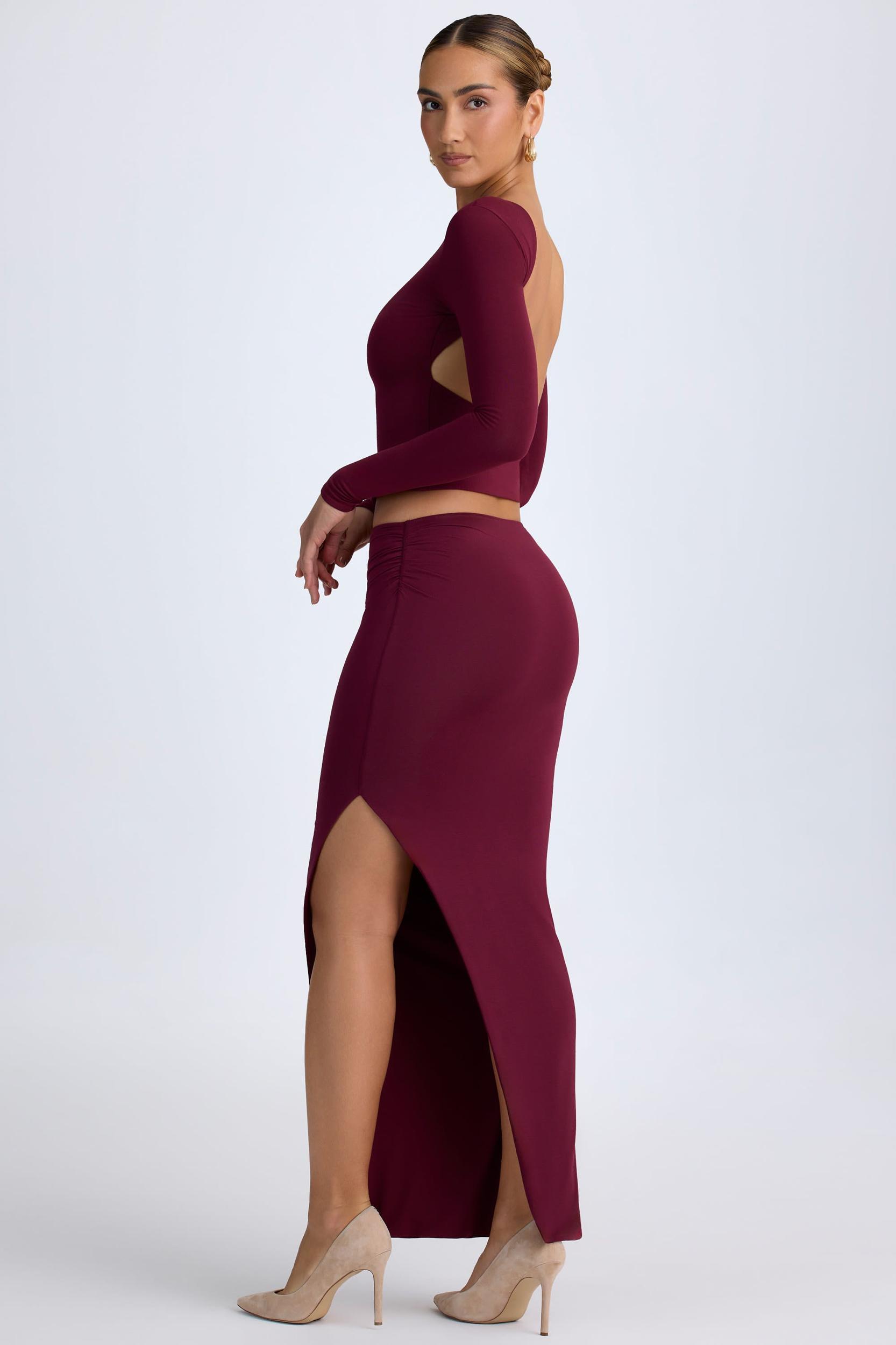 Modal Low-Rise Maxi Skirt in Wine Red Product Image