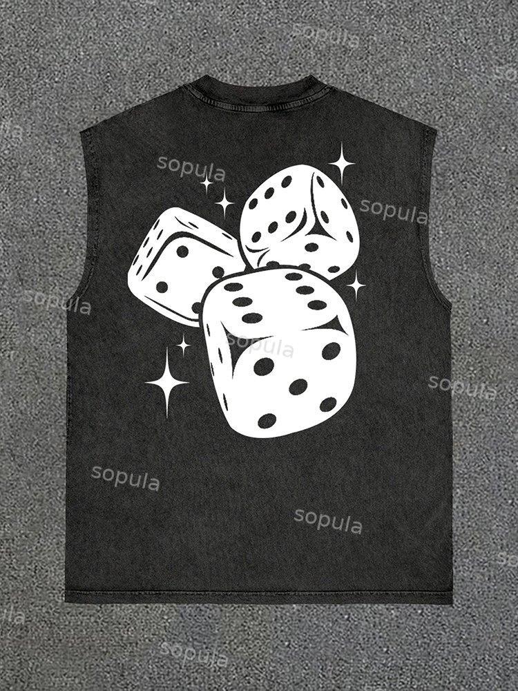 Fun Dice Print Vintage Wash Sleeveless Tank Top Product Image