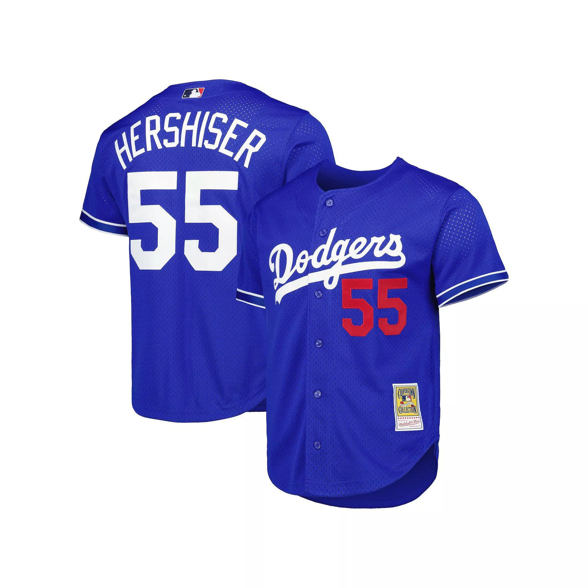 Men's Mitchell & Ness Orel Hershiser Royal Los Angeles Dodgers Cooperstown Collection Mesh Batting Practice Button-Up Jersey, Size: Medium, Blue Product Image