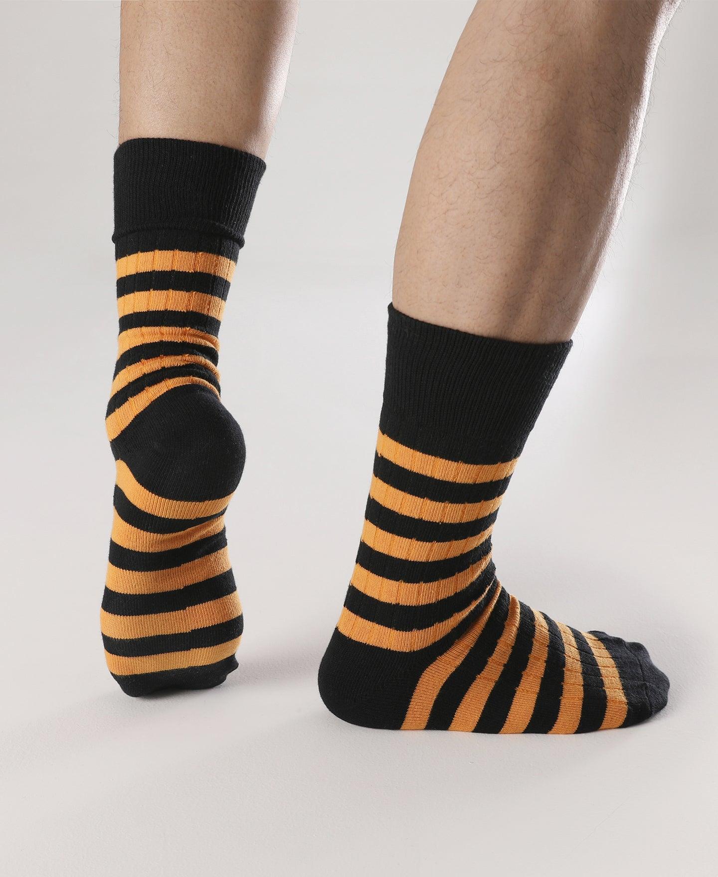 Retro Striped Cotton Socks - Black/Orange Product Image