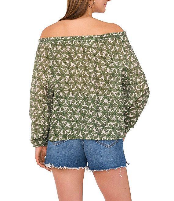 Vince Camuto Woven Printed Off-The-Shoulder Long Sleeve Button Front Blouse Product Image