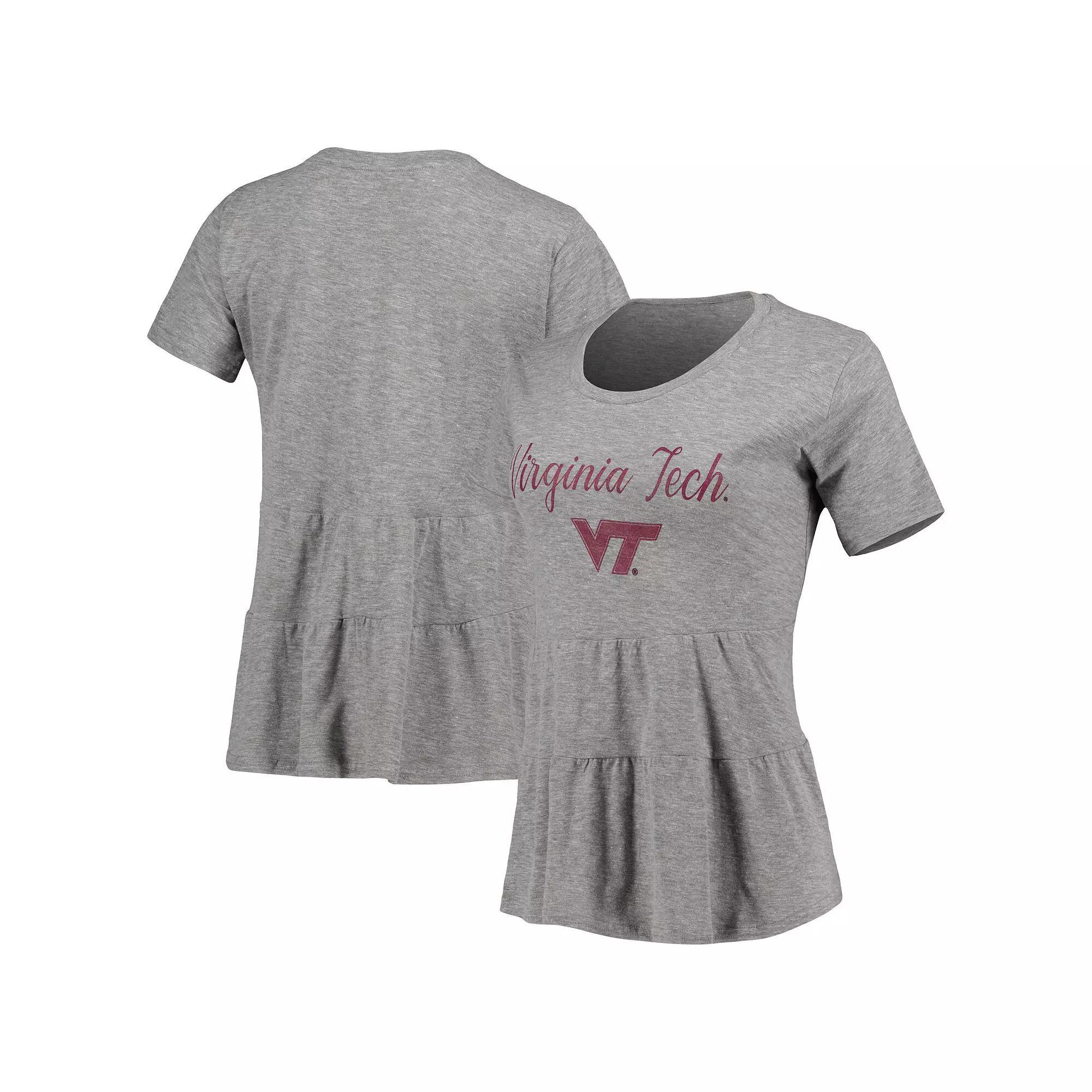 Women's Gray Virginia Tech Hokies Willow Ruffle-Bottom T-Shirt, Size: Small, Grey Product Image