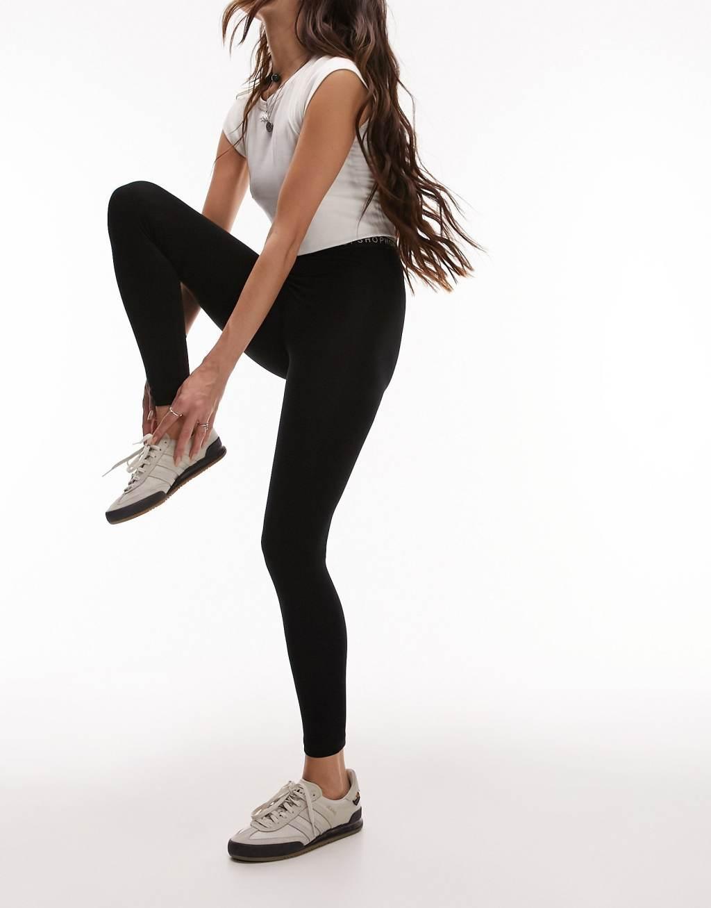 Topshop branded elasticized leggings in black Product Image