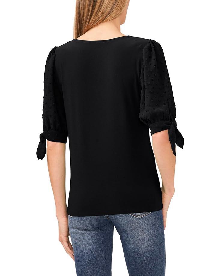 Short Sleeve Half Button Flowy Blouse Product Image
